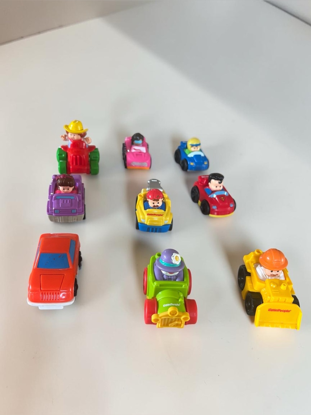 Fisher Price Little People Cars Tractor Superman Lot 9